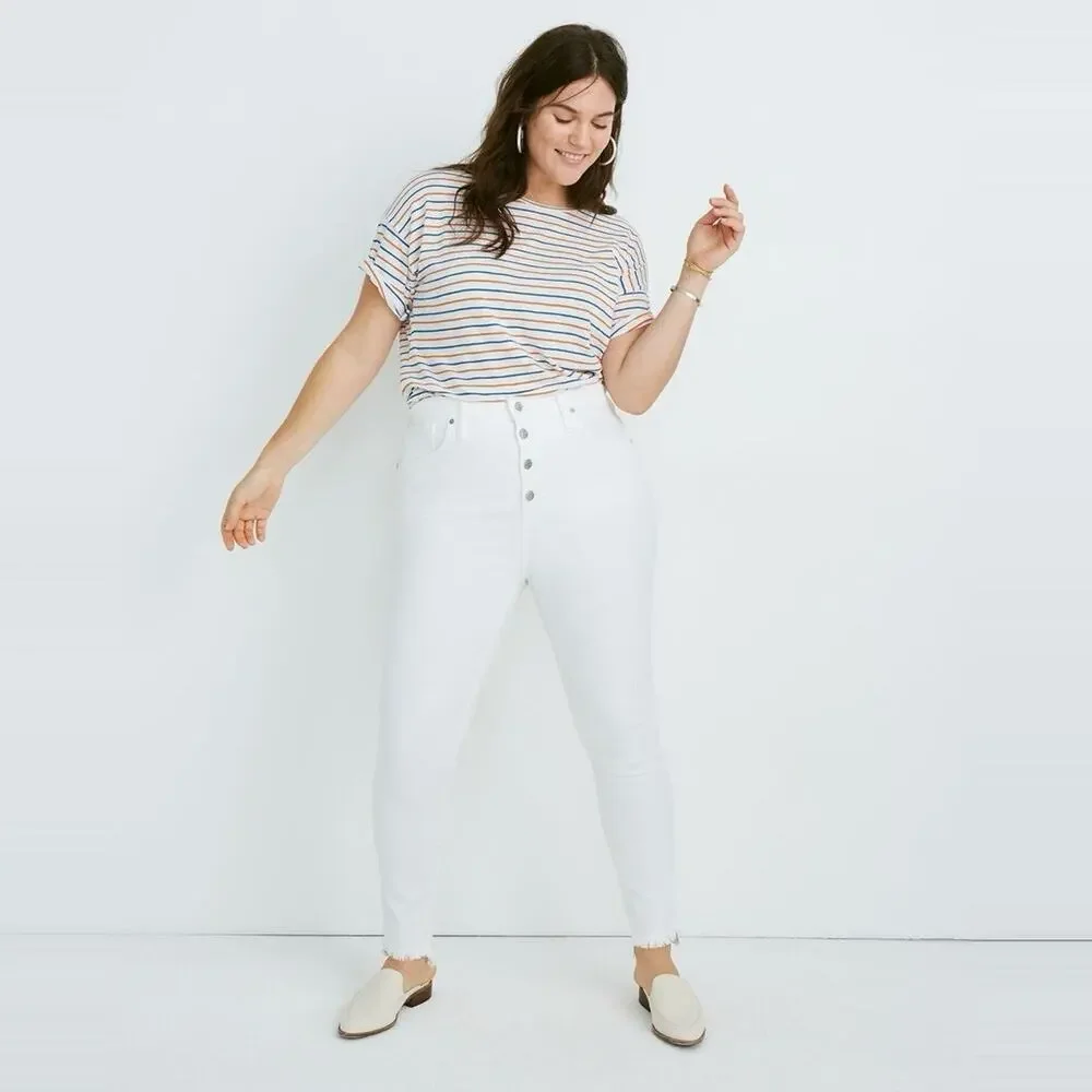Madewell 10” High Rise Skinny Jeans Step Hem Pure White sz 36 Tall